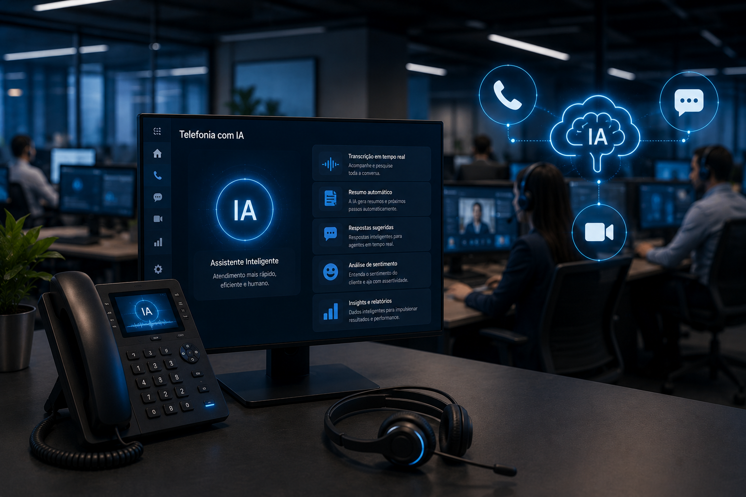 Recepcionista IA em telefonia IP